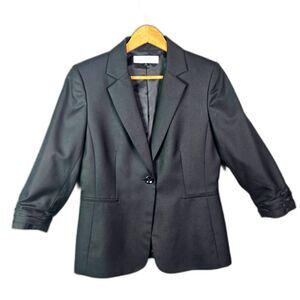 Tahari ASL Blazer Black 6 Ruched 3 4 Sleeve Career Structured